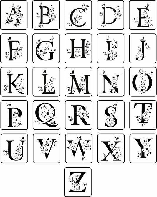 Floral Monogram Alphabet - Stencil