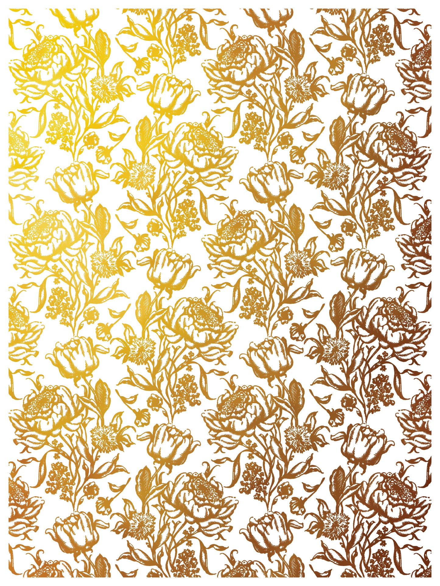 Gold floral pattern on a white background, from the Emporium transfer by IOD.