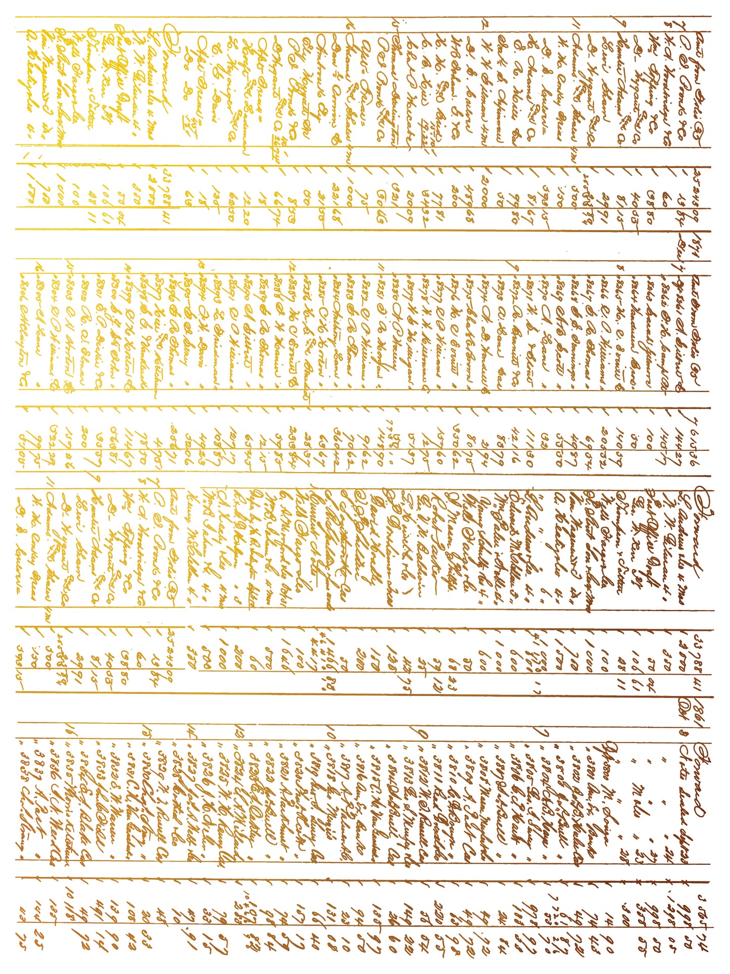 Gold foil script from a vintage leger