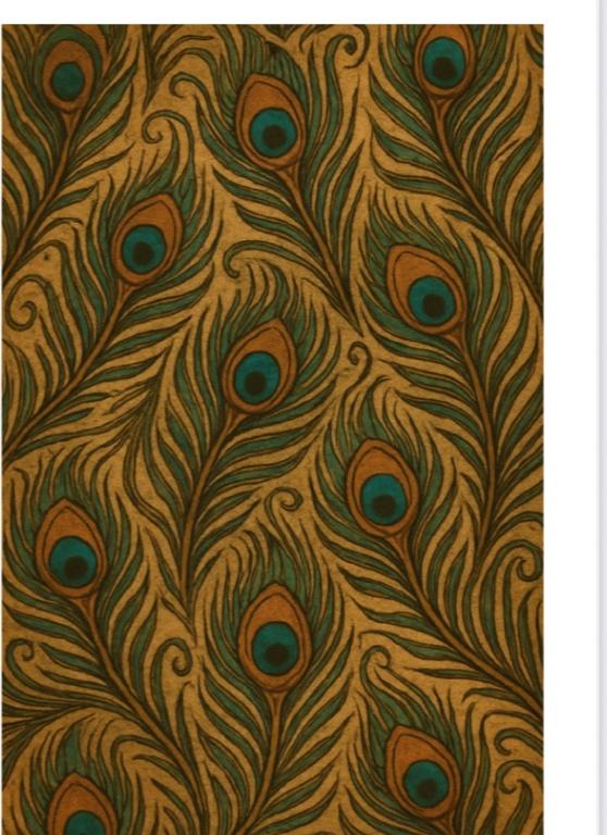 Decoupage paper with peacock feather pattern on brown background