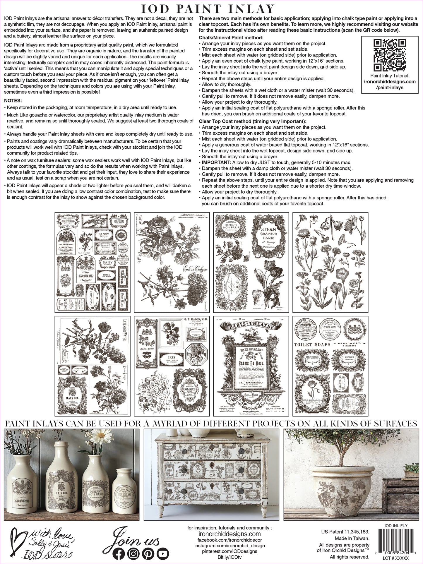 Back of Floriography Inlay showing furniture examples and all 8 pages