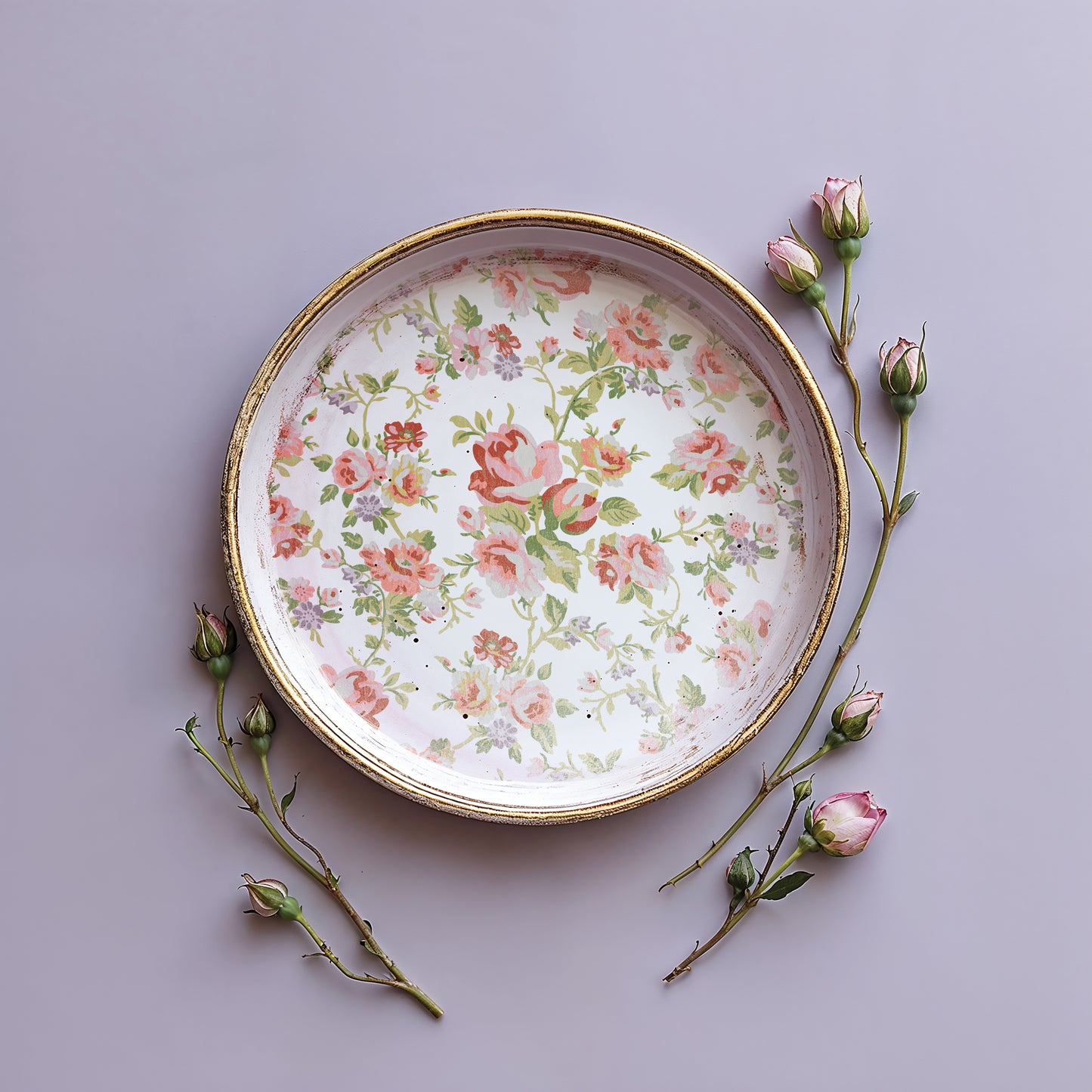 Ditsy Blooms Example plate paint inlay on plate with pink roses