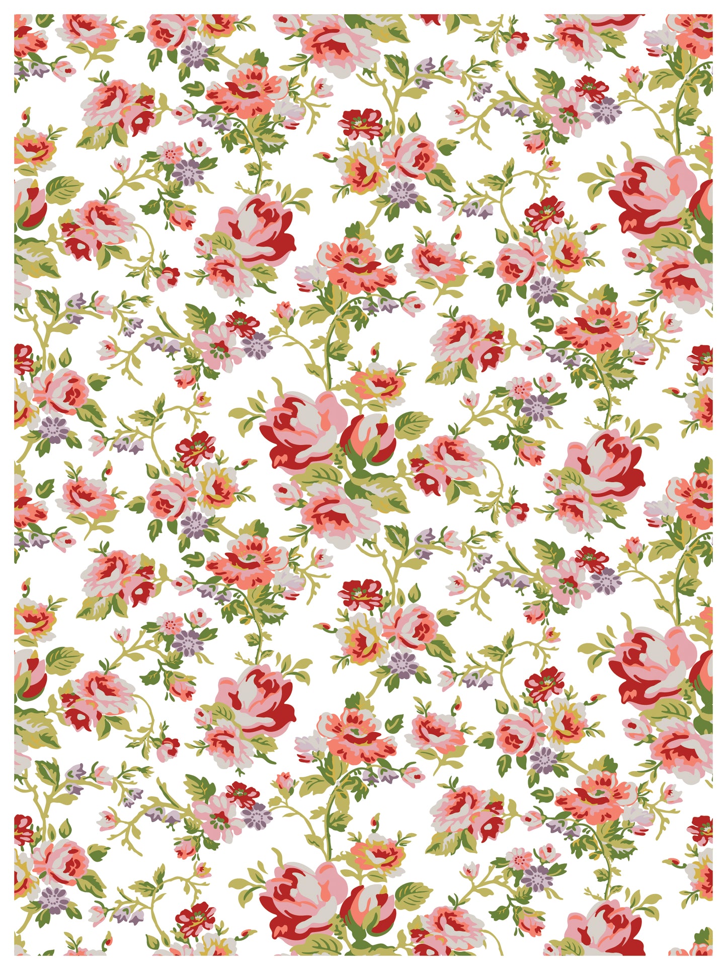 Ditsy Blooms IOD inlay, cluttered Floral pattern with pink roses on white
