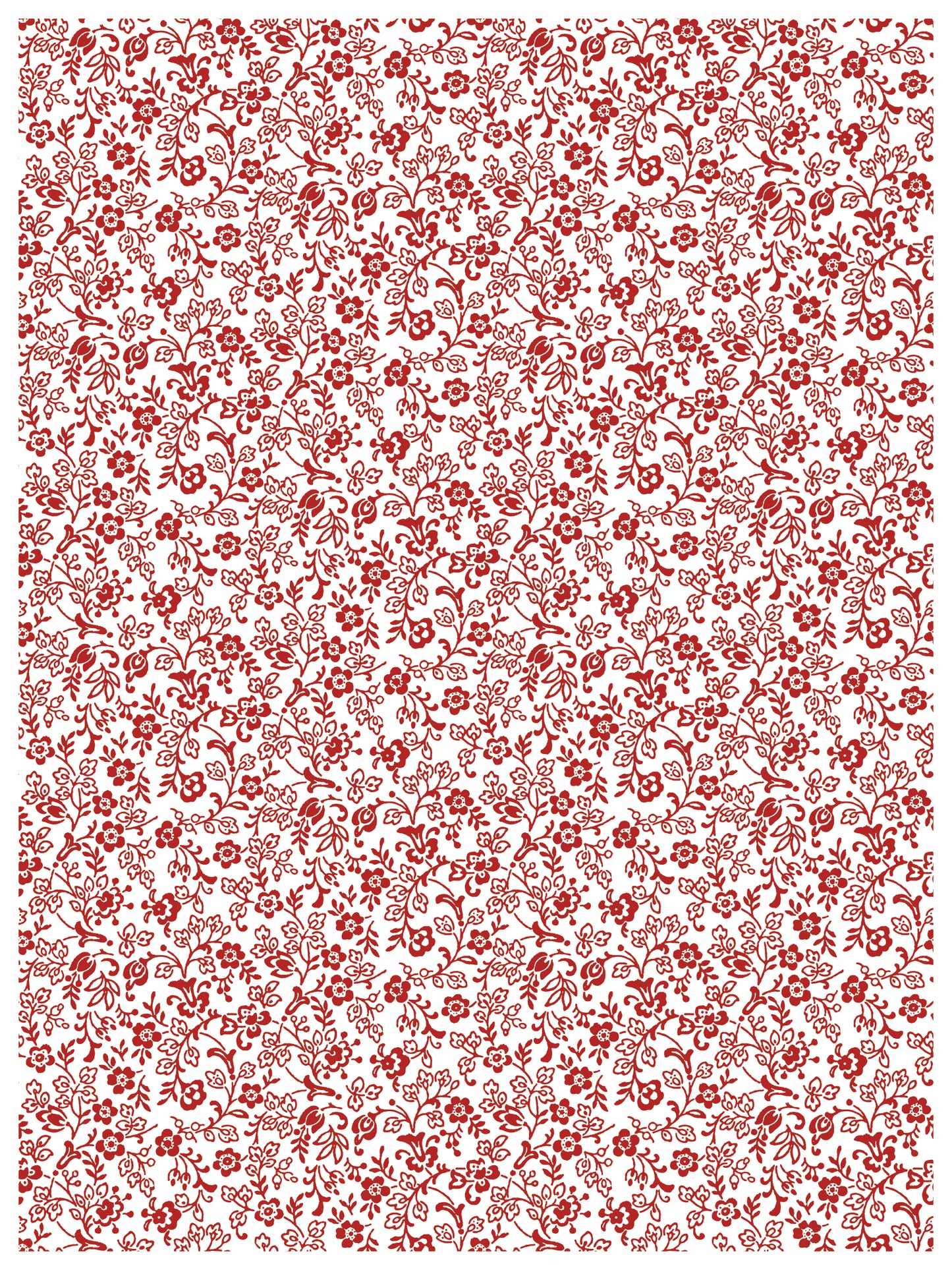 Ditsy Blooms red mini roses on white paint inlay IOD paper