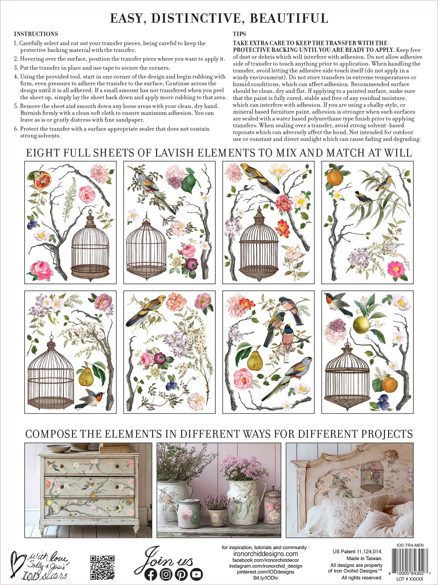 Back Cover of Menagerie Transfer pad giving directions and examples