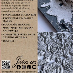 Back cover of the 'Juliette' mould with instructions on casting flowers and an example picture of air dry clay cast roses.