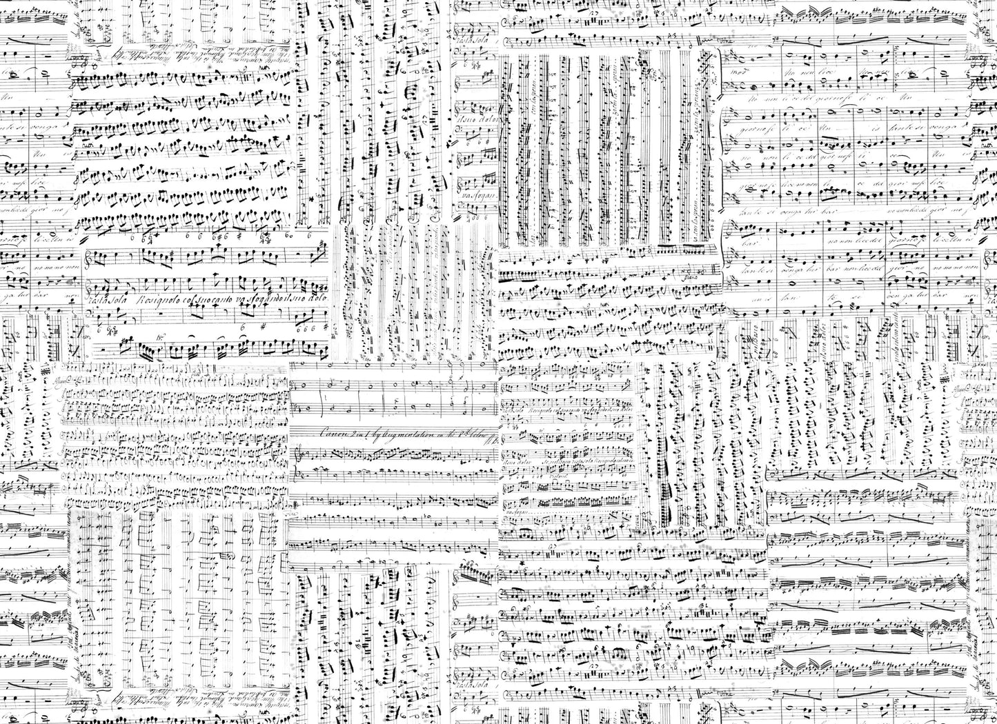 Collage of black and white sheet music with compositions