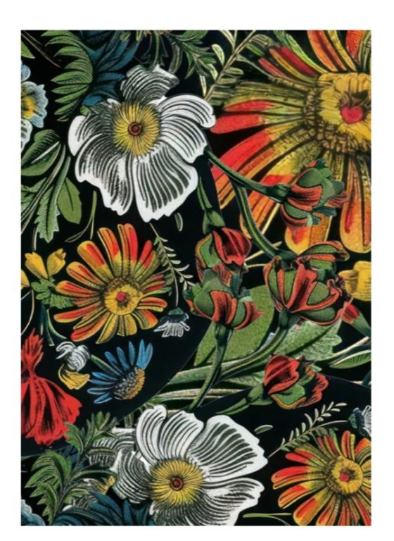 Colorful floral pattern on a black background decoupage paper