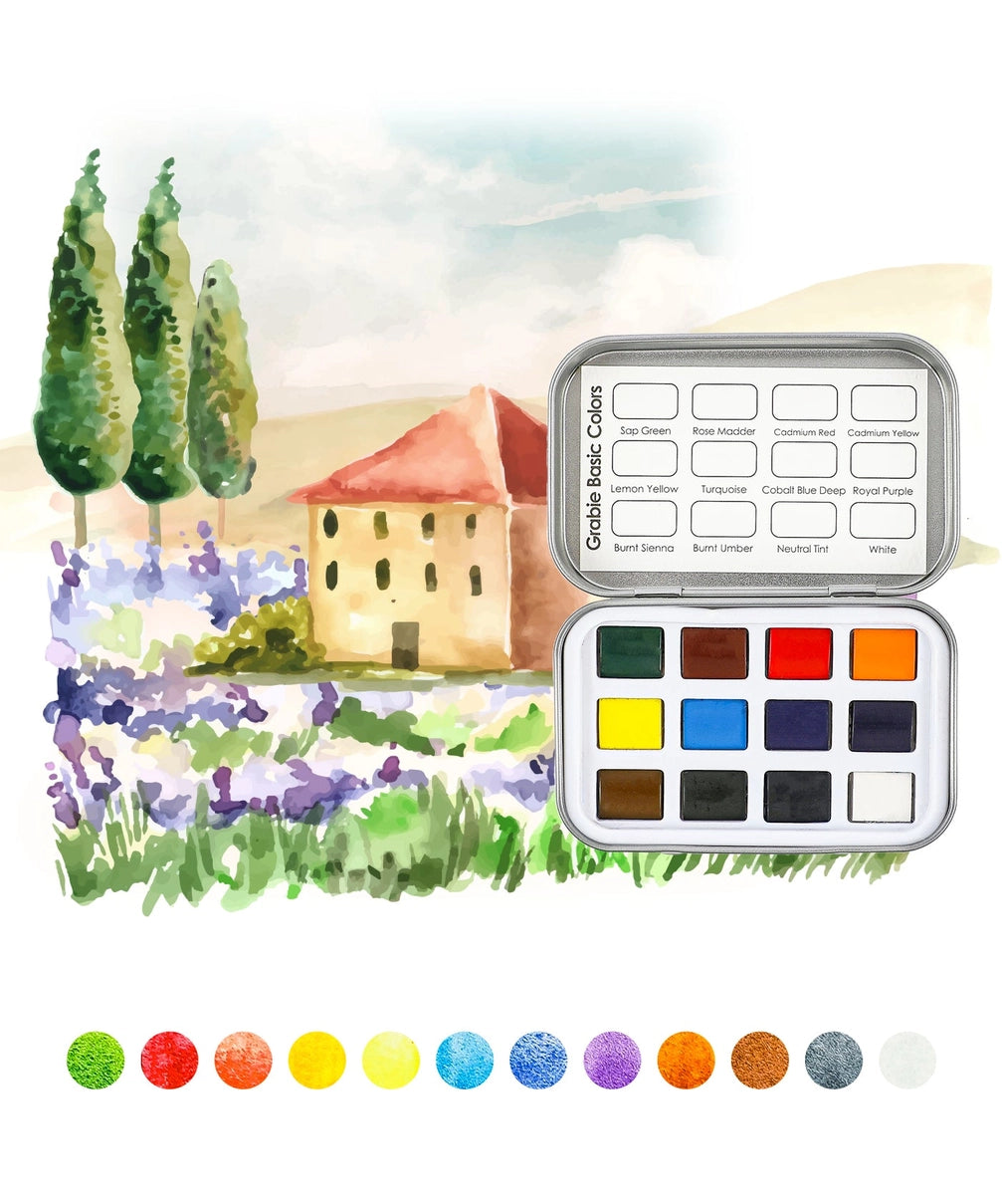 Grabie Watercolor Pocket Set - 12 Essential Artist-Grade Colors