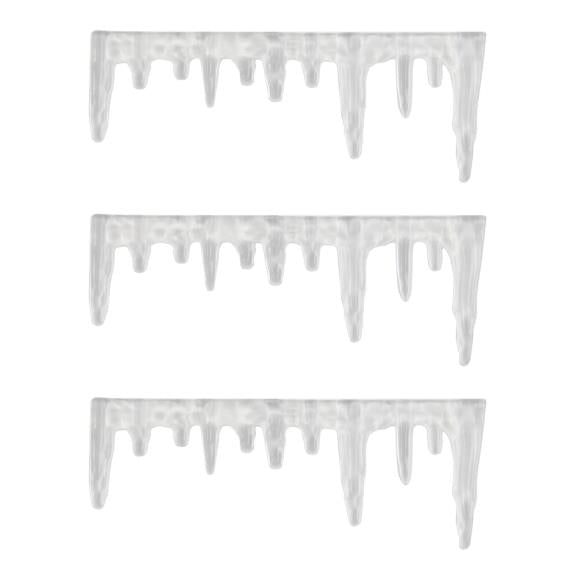 Set of three icicle decorations on a white background