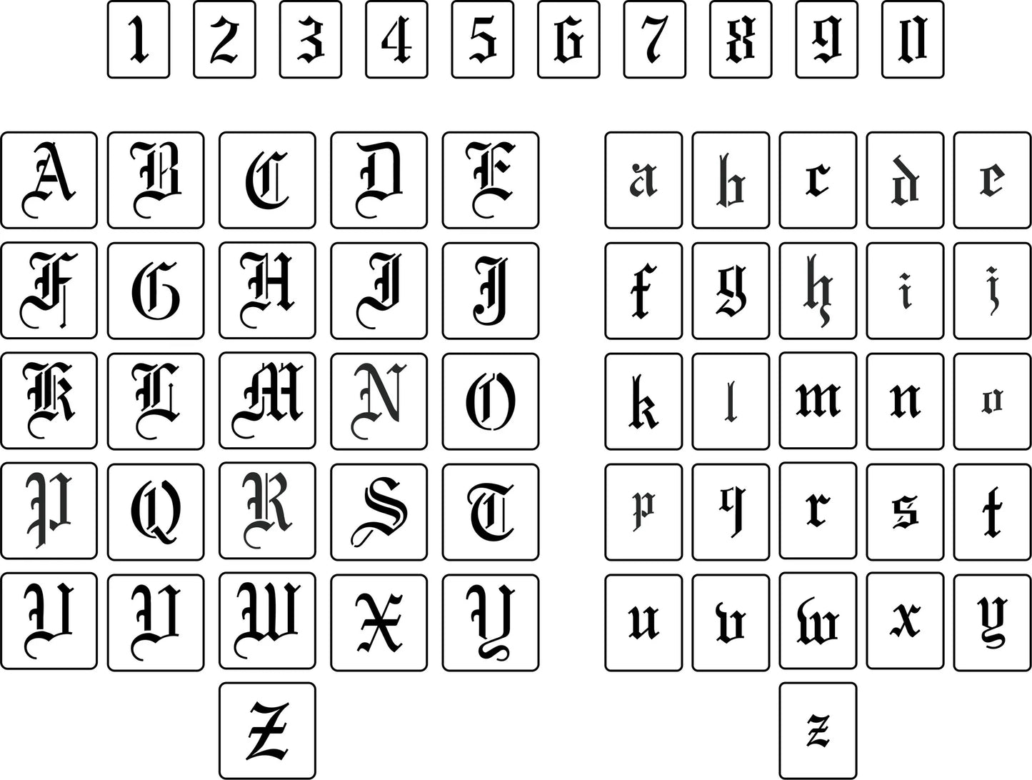 Old World Font- JRV Stencils (uppercase, lowercase, numbers)