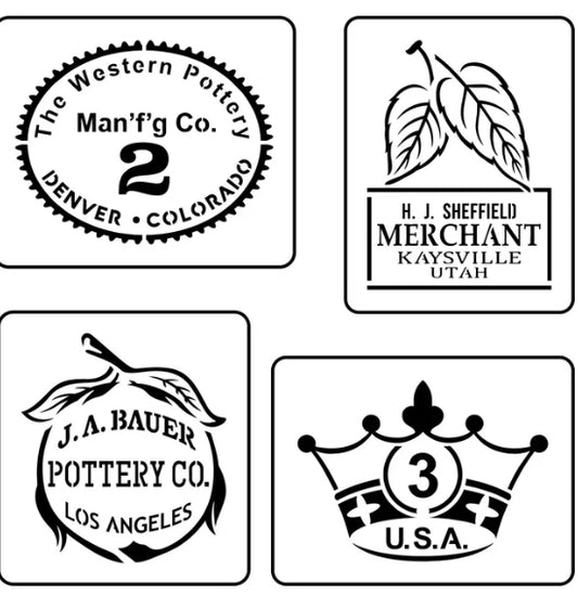 4 different stencils of different food labels.