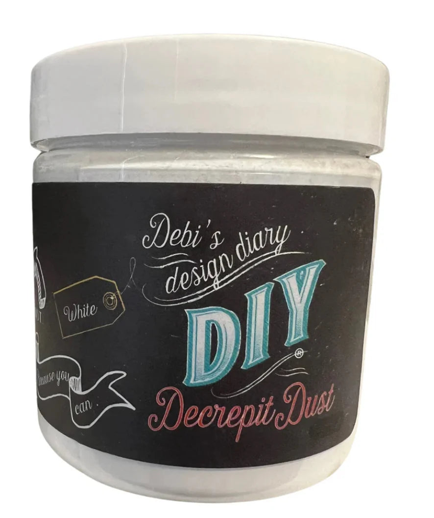 Jar of 'Debi's Design Diary DIY White Decrepit Dust' on a white background