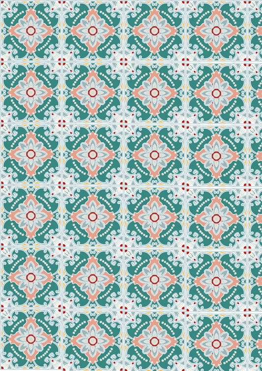 A tiled pattern decoupage paper spread out.