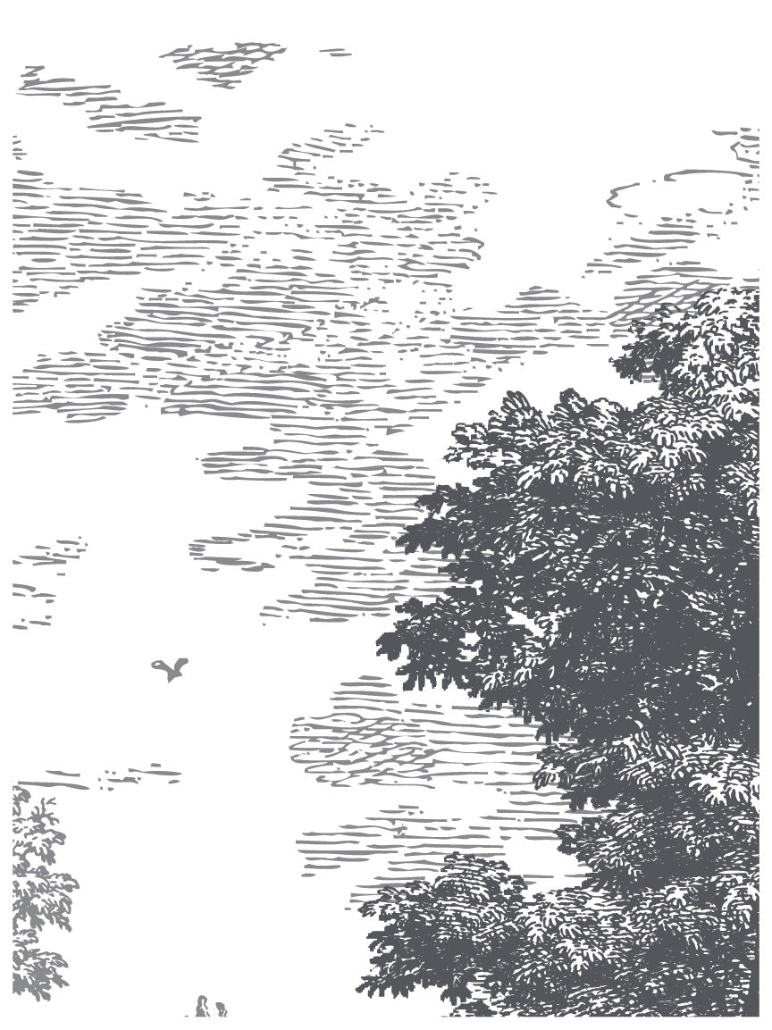 12"x16" page from IOD Paint Inlay 'Summer Villa' featuring trees, clouds, and a bird in the sky.