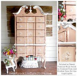 A large dresser painted with milk paint in the shade "Tickled Pink" from Sweet Pickins.