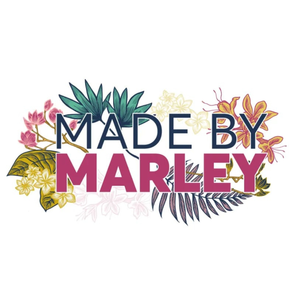 The logo with the brand name "Made by Marley" surrounded by cartoon fronds and flowers.