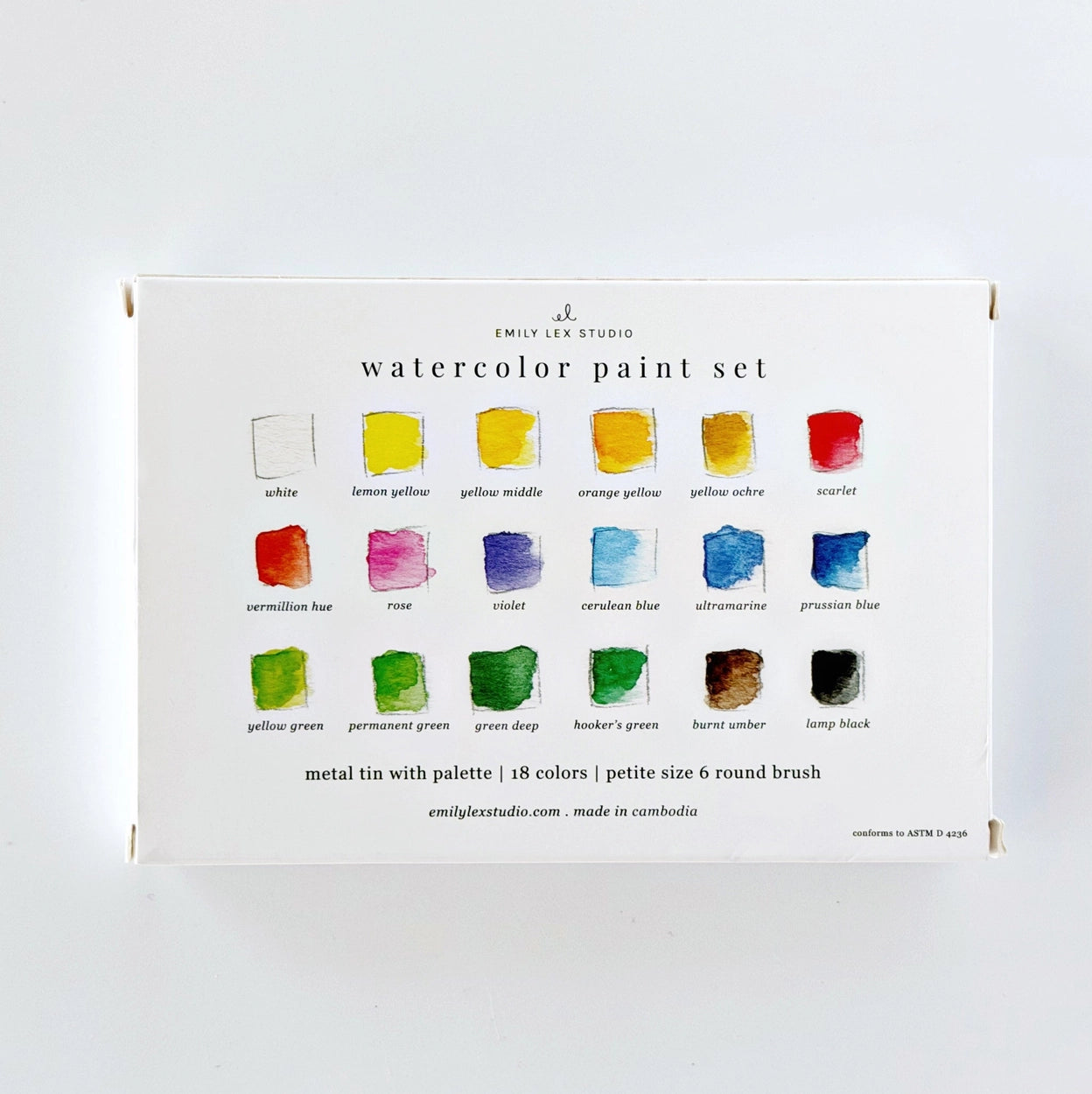 Watercolor paint set, 18 colors - by Emily Lex