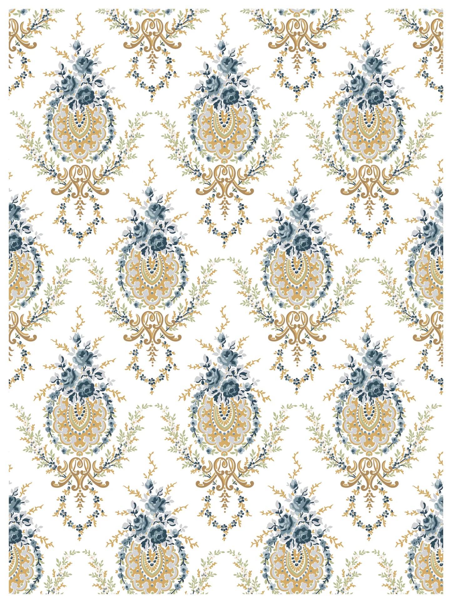 Paint inlay sheet featuring a decorative pattern with blue and gold elements on a white background