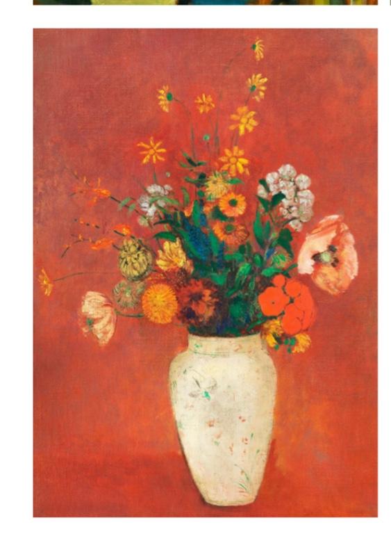 Decoupage paper of a vase of flowers on a red background