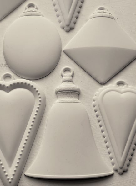 Clay ornaments cast using the "IOD Bibelots 2  mould"