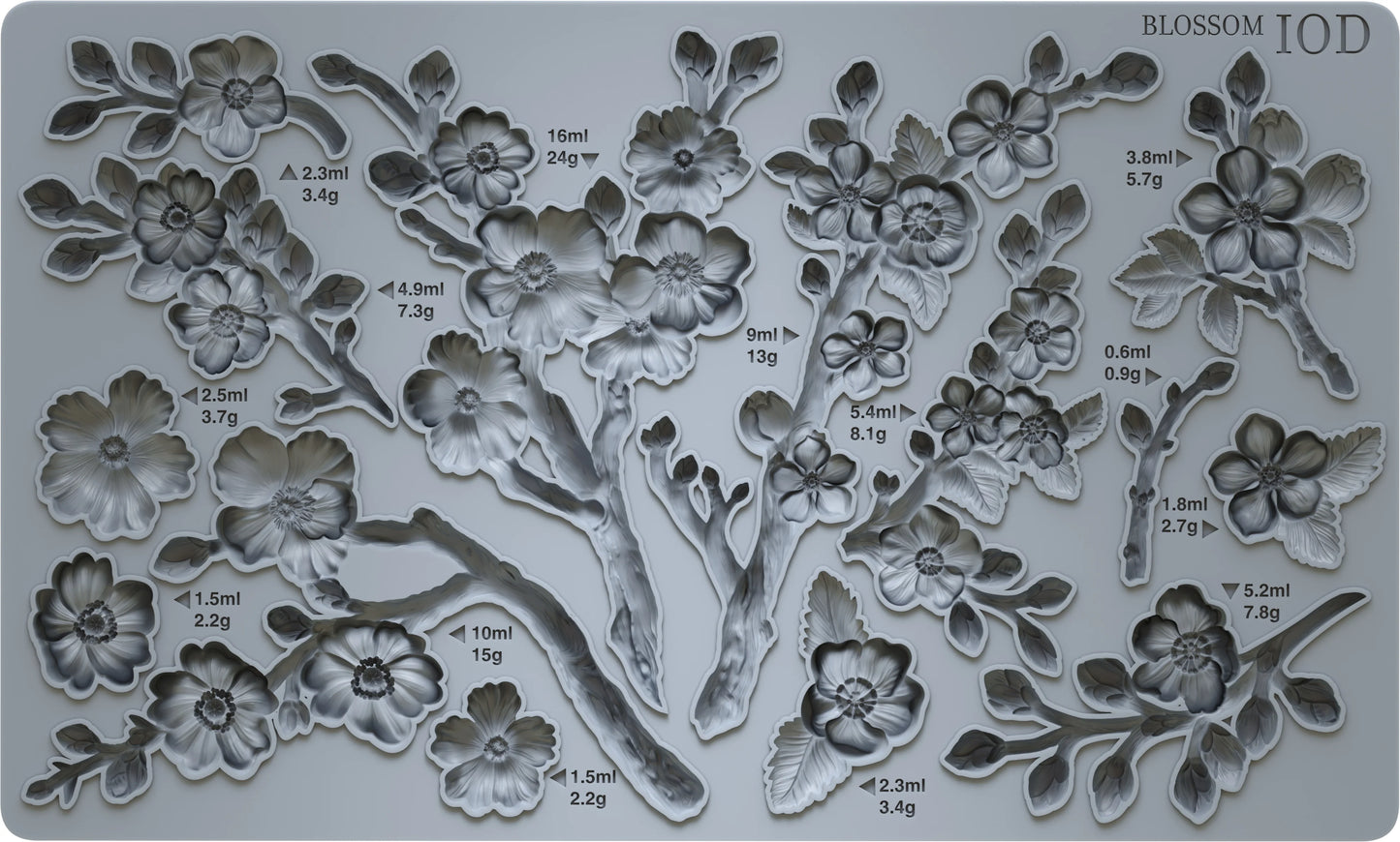 A gray-colored mould called 'Blossom' with a design of cherry blossom flowers and branches.