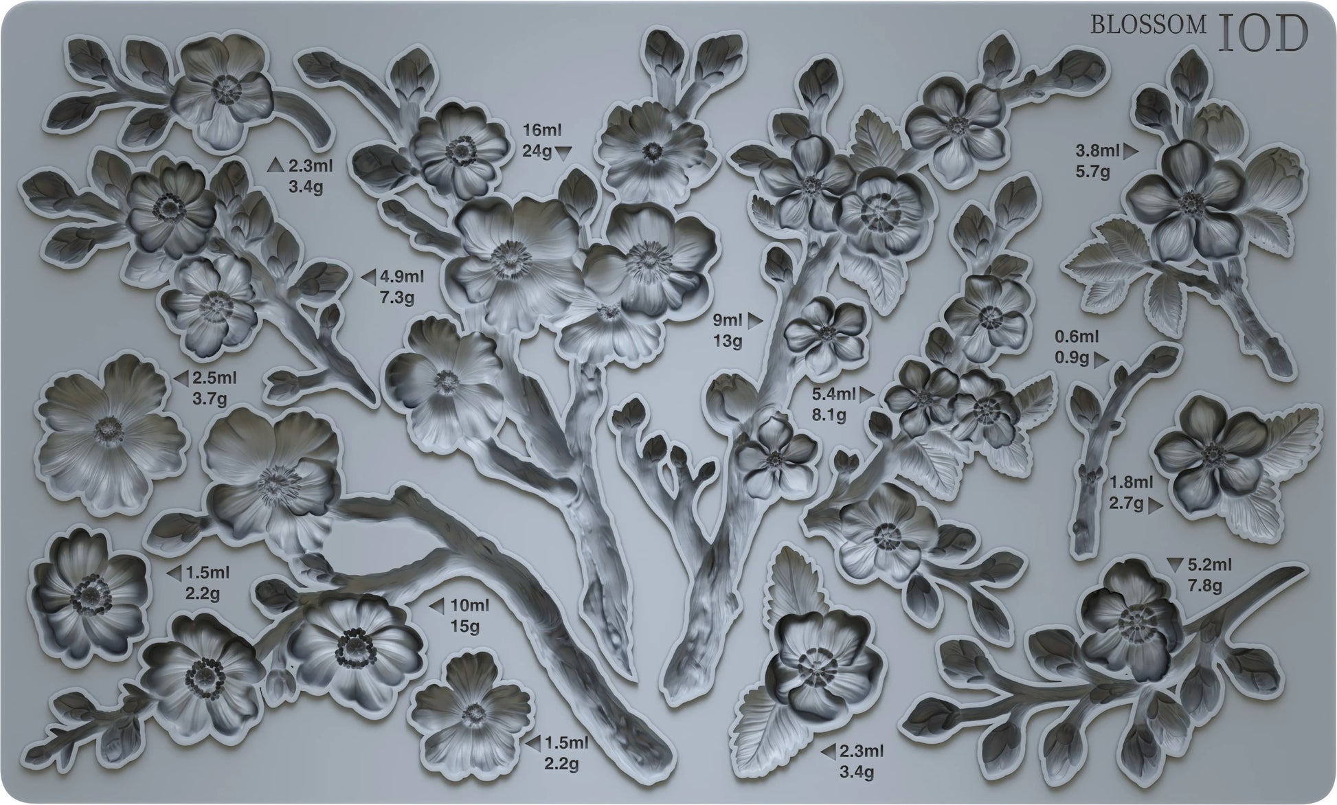 A gray-colored mould called 'Blossom' with a design of cherry blossom flowers and branches.