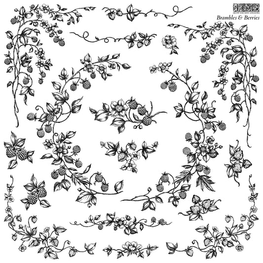 An IOD stamp design featuring vines with dainty flowers and berries.