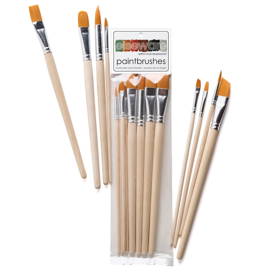 Set of 8 brushes in pack, as well as a duplicate of each brush laid out on a table to show shape and size.