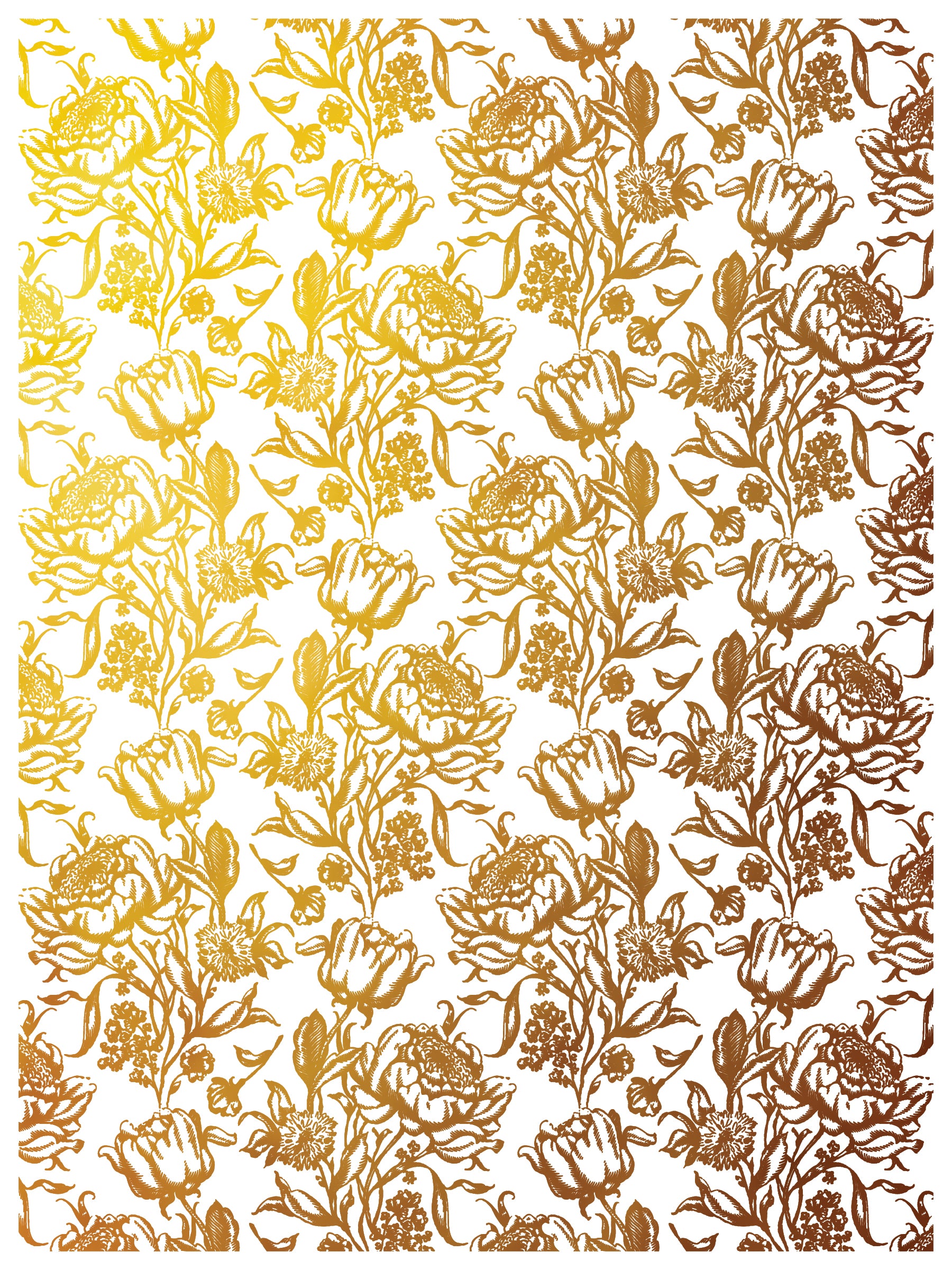 Gold floral pattern on a white background, from the Emporium transfer by IOD.