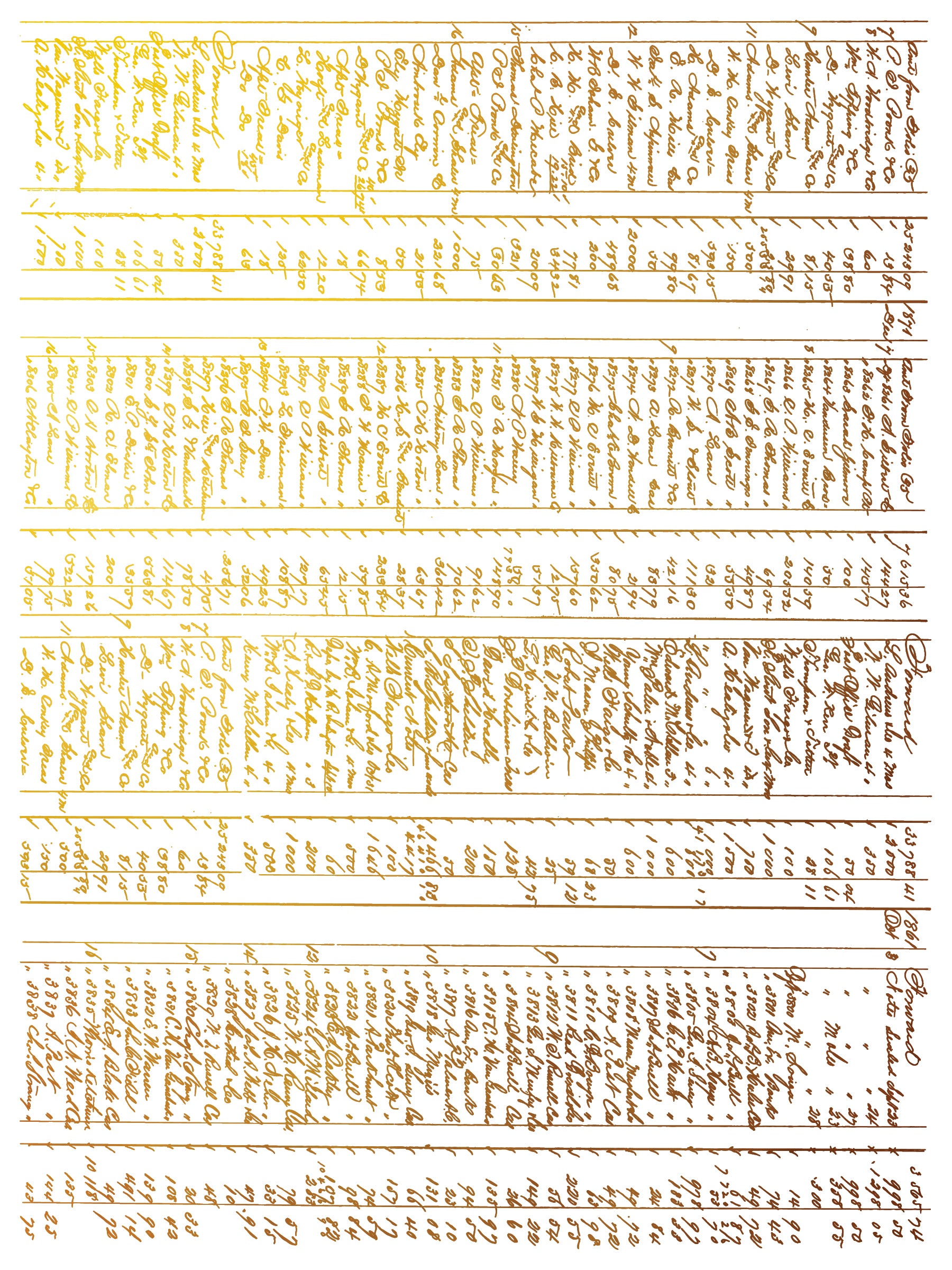 Gold foil script from a vintage leger