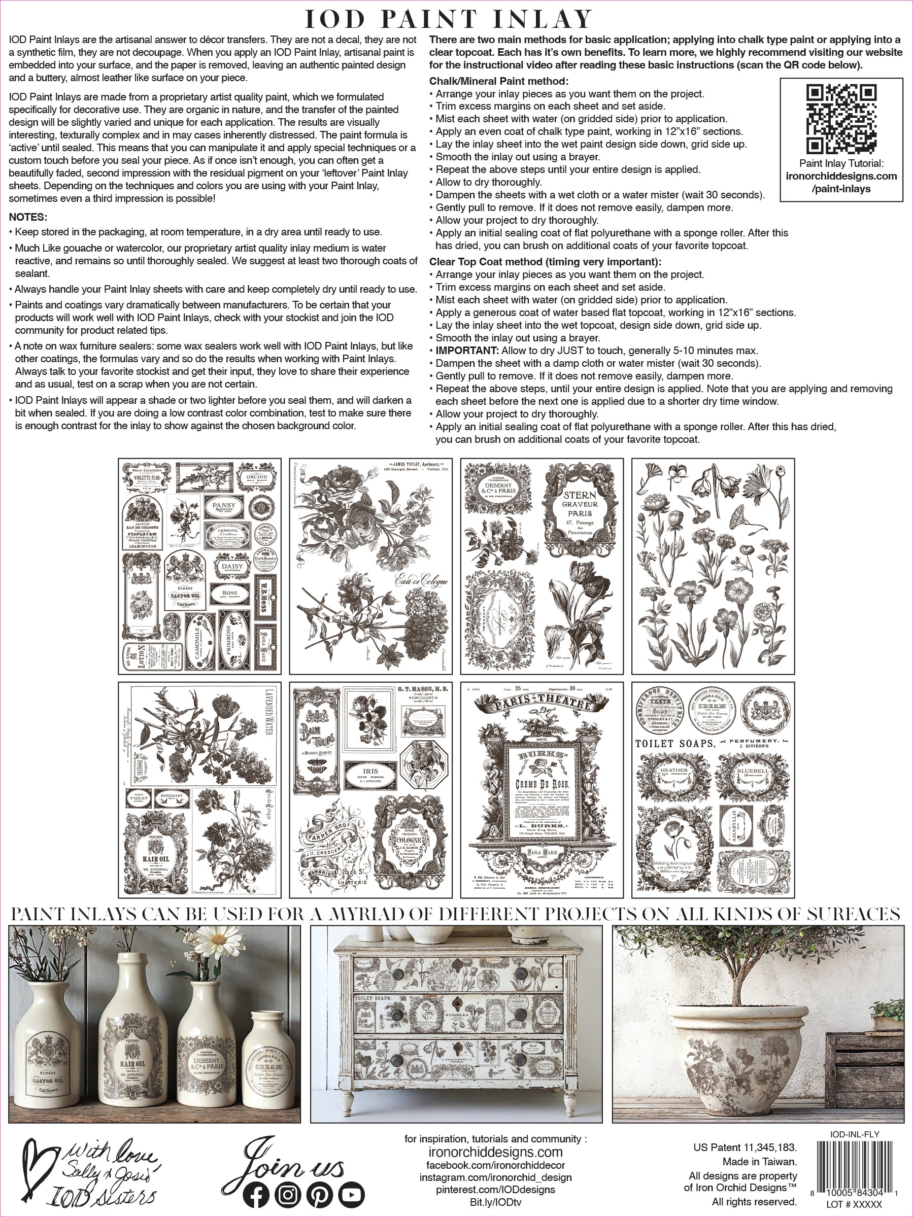 Back of Floriography Inlay showing furniture examples and all 8 pages
