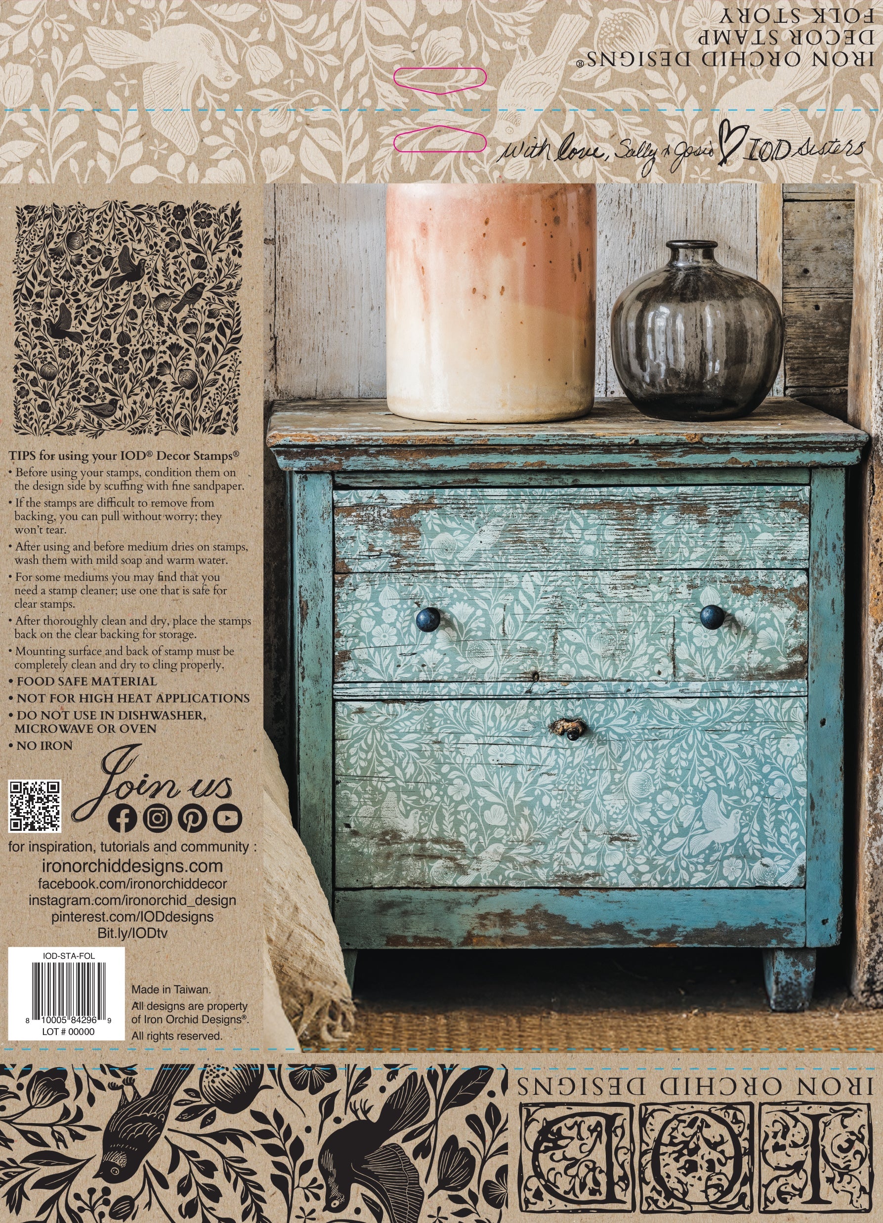 Decorative chest of drawers with vintage decor and stamp patterns from the stamp "Folk Story"