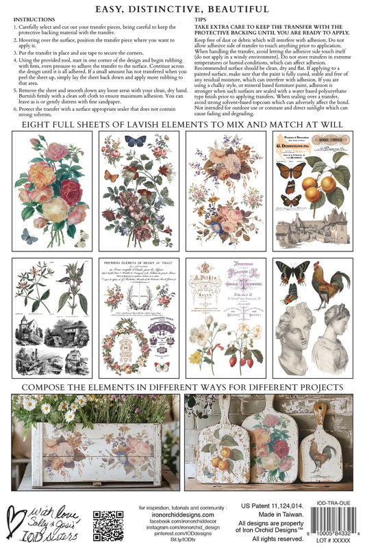 Sheet of decorative elements with flowers, butterflies, and other designs on a white background.