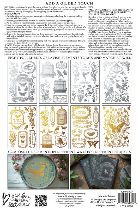 Decorative elements with gold and silver designs on a white background