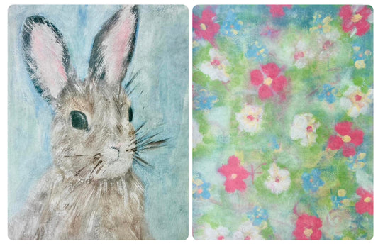 Brushstroke Bunny & Dreamy Floral rice paper pack | Art & Designs by Mama Bear Blue