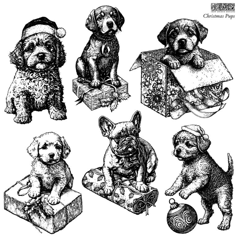 Christmas Pups- IOD Decor Stamp