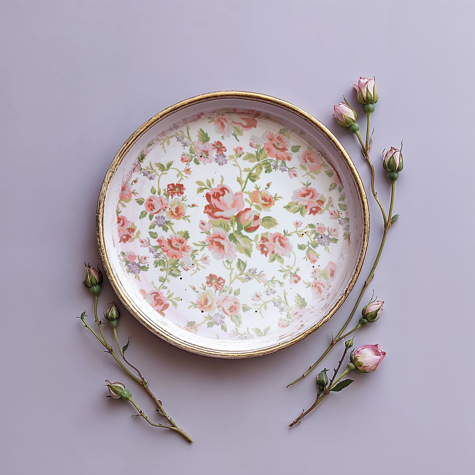 Ditsy Blooms Example plate paint inlay on plate with pink roses