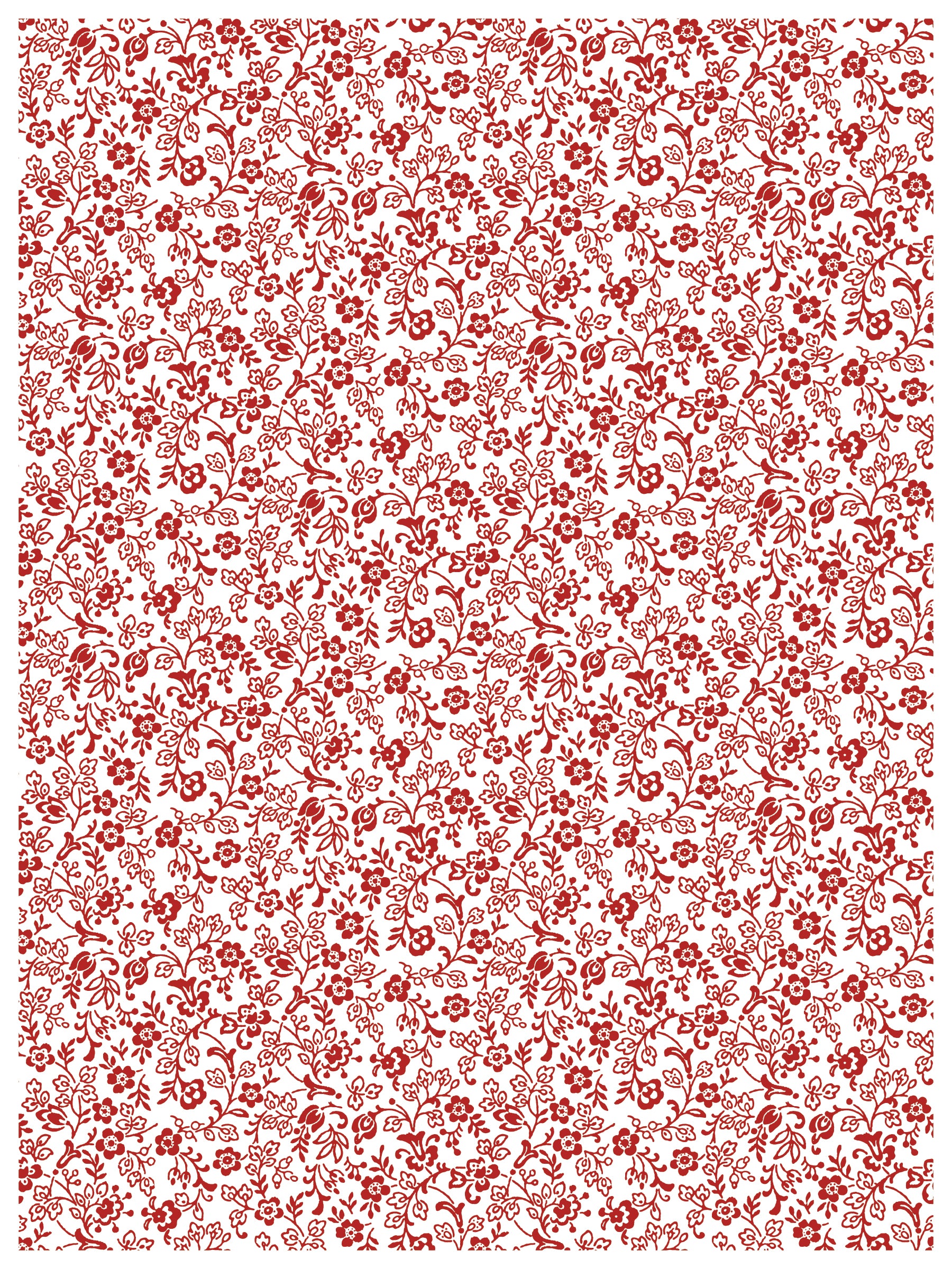 Ditsy Blooms red mini roses on white paint inlay IOD paper 