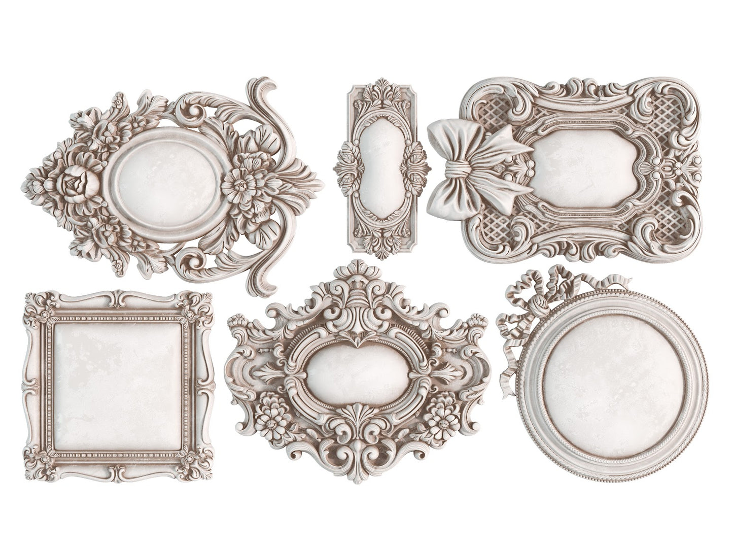6 clay castings of different frames from IOD’s “Frames 3” mould.