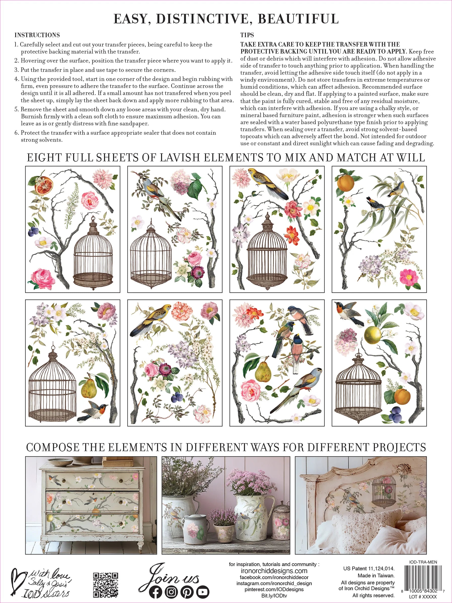 Back Cover of Menagerie Transfer pad giving directions and examples