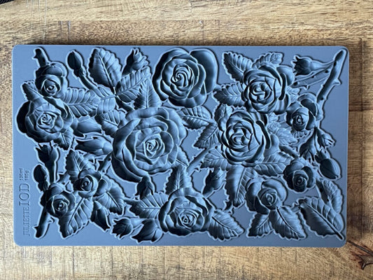 A 6"x10" grey mould called 'Juliette' featuring roses, leaves, and rose buds.