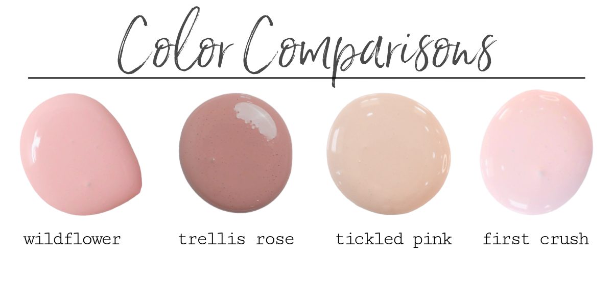 A side by side of four different pink milk paint colors