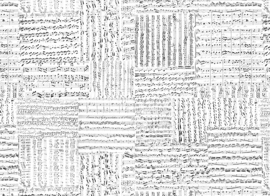 Collage of black and white sheet music with compositions