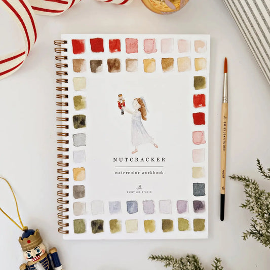 Nutcracker watercolor workbook cover showing festive holiday design