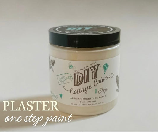 A container of DIY Cottage Color furniture paint in a beige shade, labeled as 'Plaster one step paint'.