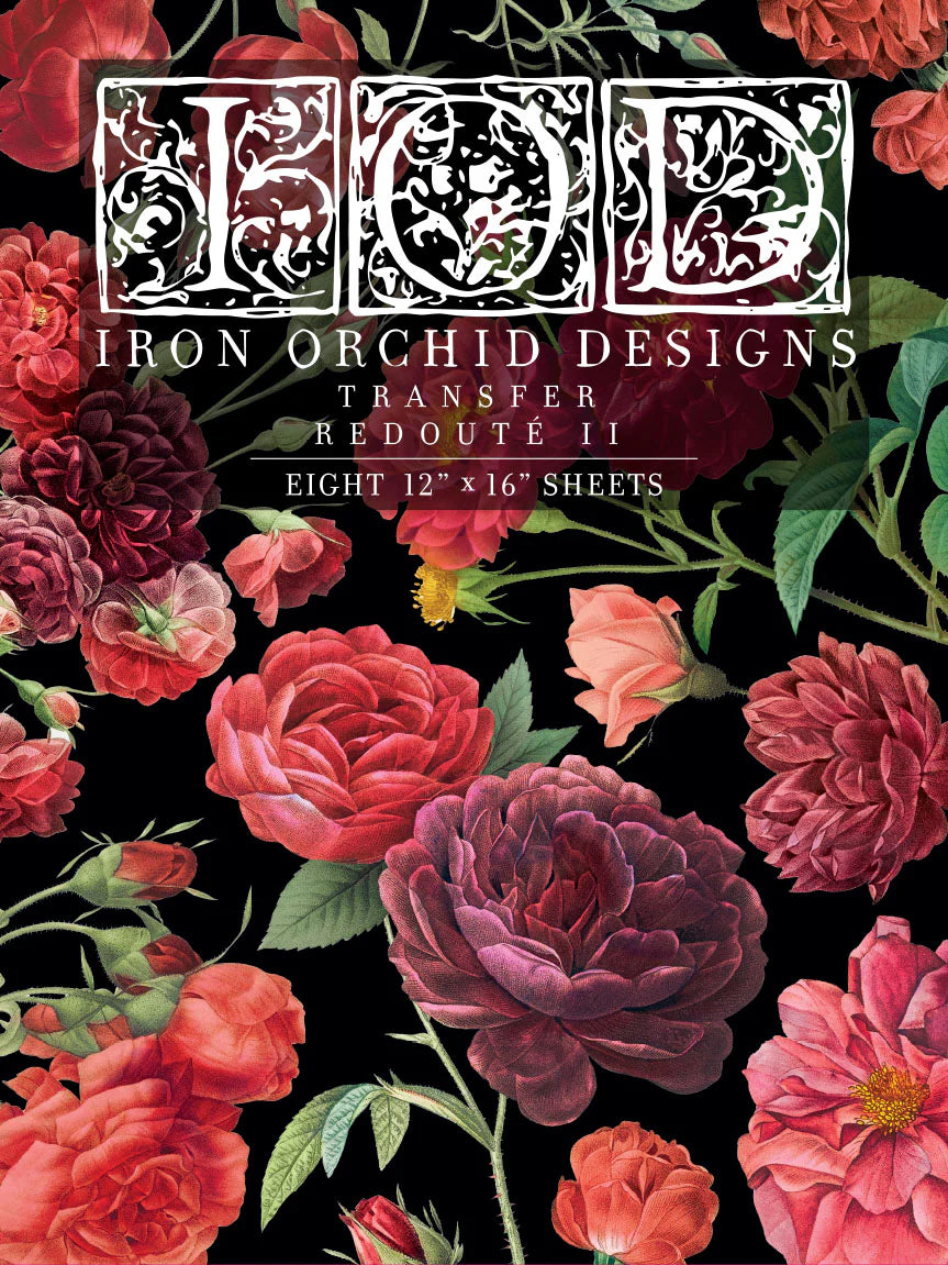 Iron Orchid Designs transfer paper packaging with floral design and brand logo.