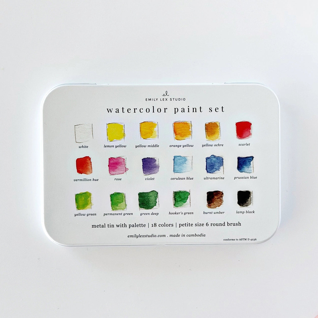 Watercolor paint set, 18 colors - by Emily Lex