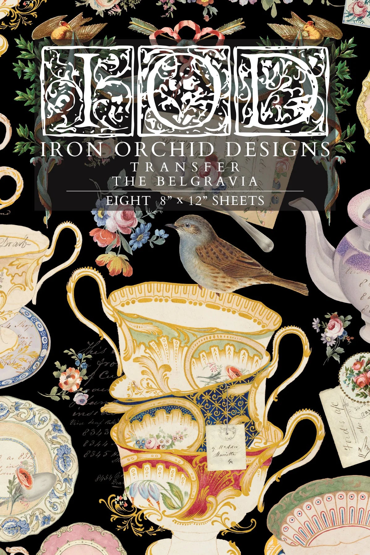 Iron Orchid Designs transfer paper cover with Belgravia design on a black background