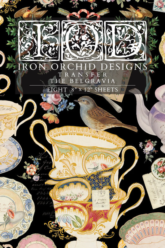 Iron Orchid Designs transfer paper cover with Belgravia design on a black background